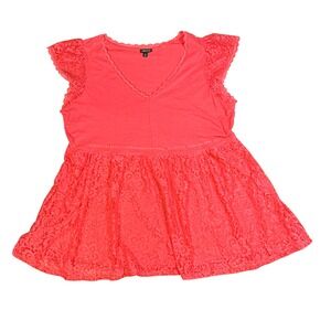 Torrid Coral Lace Trimmed Flutter Sleeve V Neck Tunic Dress Plus Size 2